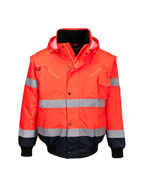 Portwest Hi-Vis 3-in-1 Bomber Jacket Red/Navy