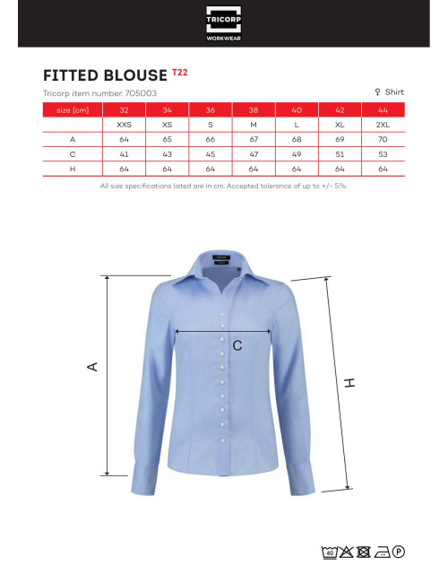 Damenbluse T22, tailliert, blau, Malfini Tricorp