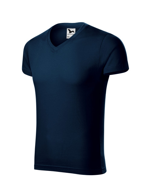 Adler MALFINI Koszulka męska Slim Fit V-neck 146 granatowy haft logo