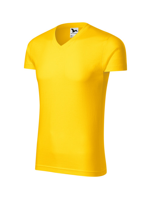 Adler MALFINI Herren T-Shirt Slim Fit V-Ausschnitt 146 gelbe Stickerei Firmenlogo