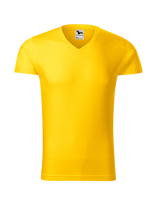 Adler MALFINI Herren T-Shirt Slim Fit V-Ausschnitt 146 gelbe Stickerei Firmenlogo