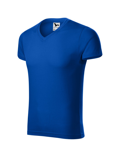 Adler MALFINI Men`s T-shirt Slim Fit V-neck 146 cornflower blue embroidery logo