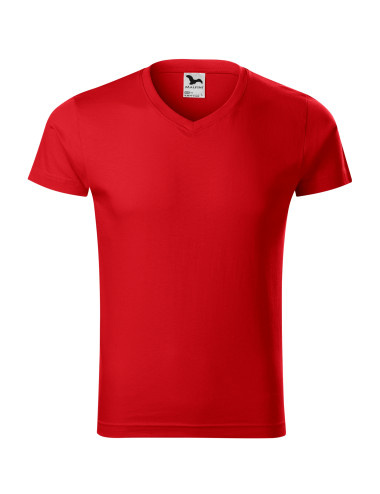 Adler MALFINI Herren T-Shirt Slim Fit V-Ausschnitt 146 rote Bekleidungsstickerei
