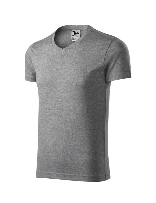Adler MALFINI Herren T-Shirt Slim Fit V-Ausschnitt 146 dunkelgrau meliert