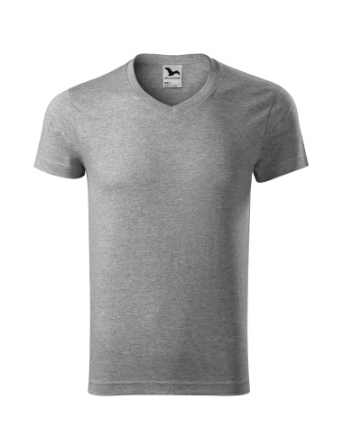Adler MALFINI Koszulka męska Slim Fit V-neck 146 ciemnoszary melanż