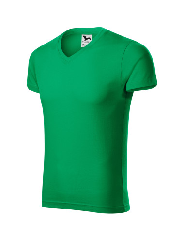 Adler MALFINI Koszulka męska Slim Fit V-neck 146 zieleń trawy haft