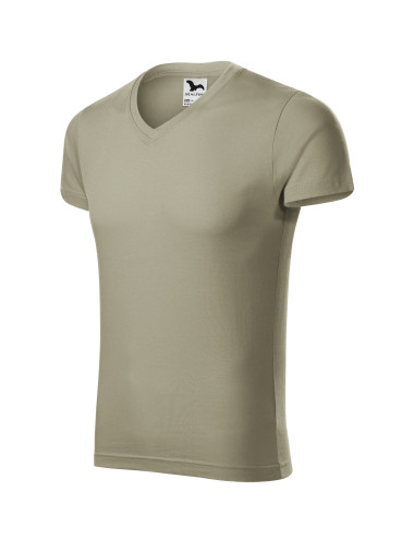 Adler MALFINI Koszulka męska Slim Fit V-neck 146 jasny khaki haft logo