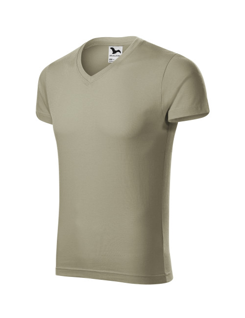Adler MALFINI Herren T-Shirt Slim Fit V-Ausschnitt 146 hellkhaki Logo-Stickerei