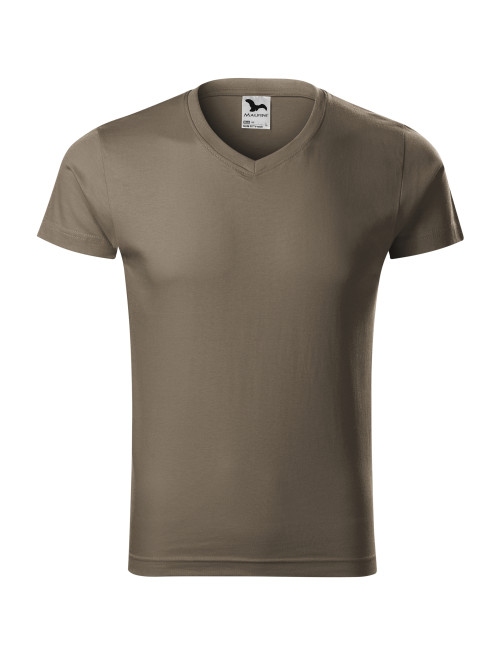 Adler MALFINI Herren T-Shirt Slim Fit V-Ausschnitt 146 Army Bekleidung mit Stickerei