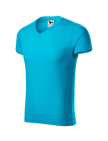 Adler MALFINI Koszulka męska Slim Fit V-neck 146 turkus odzież robocza