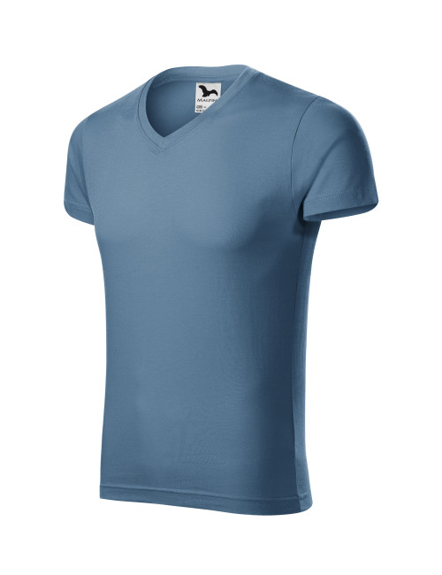 Adler MALFINI Koszulka męska Slim Fit V-neck 146 denim odzież z haftem