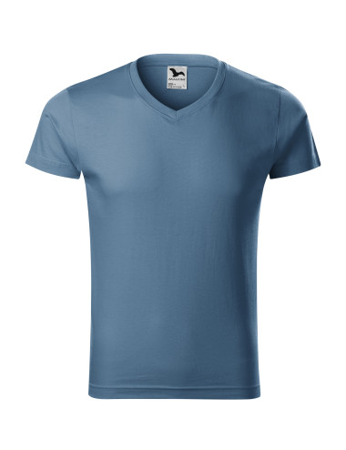 Adler MALFINI Koszulka męska Slim Fit V-neck 146 denim odzież z haftem