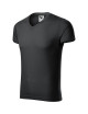Adler MALFINI Herren T-Shirt Slim Fit V-Ausschnitt 146 Ebenholzgrau Logo-Stickerei