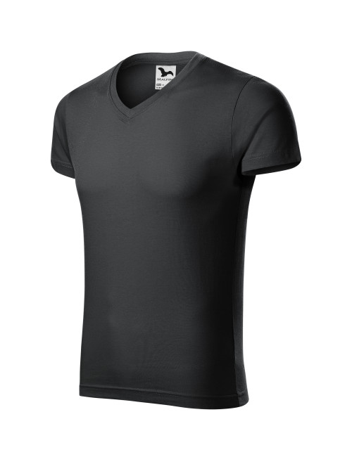 Adler MALFINI Men`s Slim Fit V-neck 146 ebony gray logo embroidery