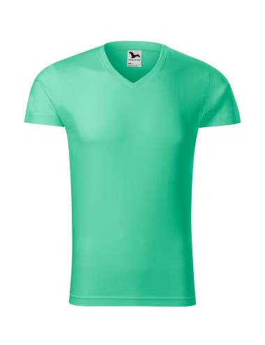 Adler MALFINI Men`s Slim Fit V-neck T-shirt 146 mint logo embroidery