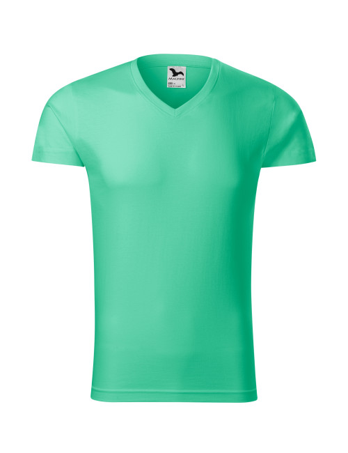 Adler MALFINI Men`s Slim Fit V-neck T-shirt 146 mint logo embroidery