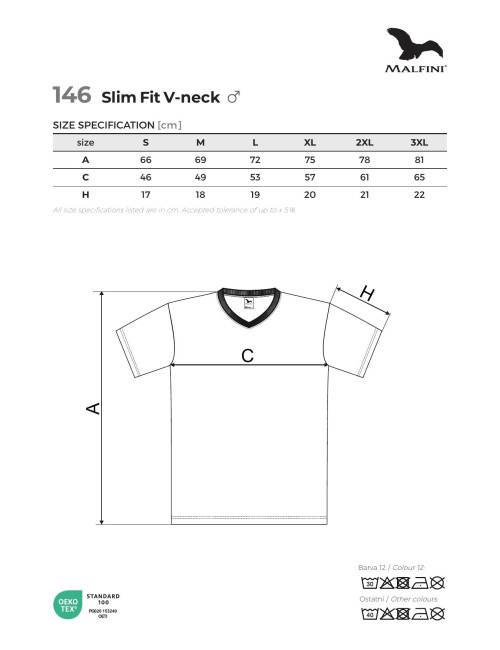 Adler MALFINI Men`s Slim Fit V-neck T-shirt 146 mint logo embroidery