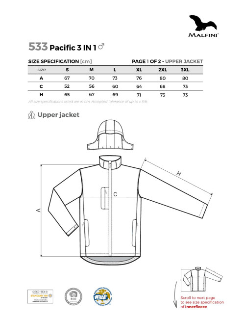 Adler MALFINI Herrenjacke Pacific 3 IN 1 533 Stahlstickdruck