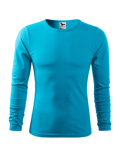 Adler MALFINI Herren T-Shirt Fit-T Langarm 119 türkisfarbene Logo-Stickerei