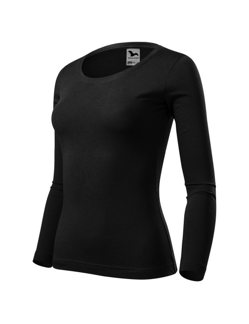 Adler MALFINI Damen T-Shirt Fit-T LS 169, schwarze Stickerei, Logodruck