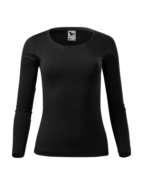 Adler MALFINI Damen T-Shirt Fit-T LS 169, schwarze Stickerei, Logodruck