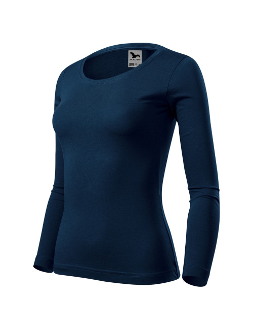 Adler MALFINI Damen T-Shirt Fit-T LS 169, marineblaue Stickerei, Logodruck