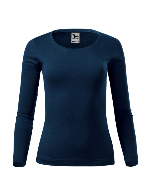 Adler MALFINI Damen T-Shirt Fit-T LS 169, marineblaue Stickerei, Logodruck