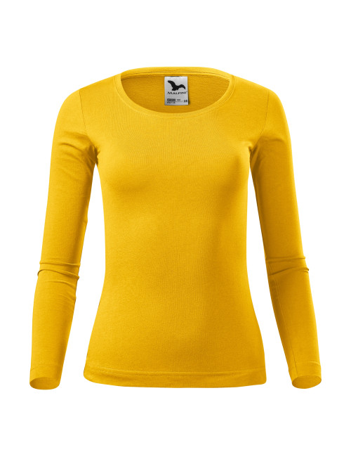 Adler MALFINI Damen T-Shirt Fit-T LS 169, gelbe Stickerei, Logodruck