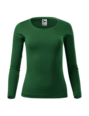 Adler MALFINI Damen T-Shirt Fit-T LS 169 flaschengrüne Logo-Stickerei