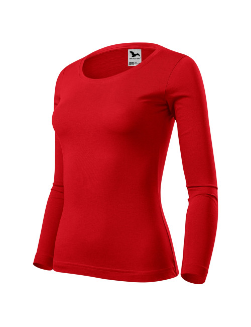 Adler MALFINI Damen T-Shirt Fit-T LS 169, rote Stickerei, Logodruck