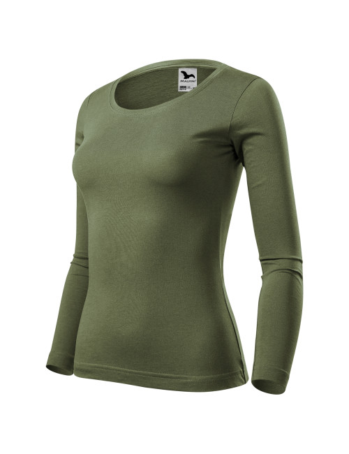 Adler MALFINI Damen T-Shirt Fit-T LS 169 khakifarbener Logo-Stickdruck