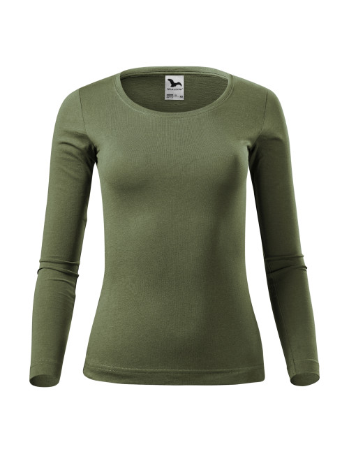 Adler MALFINI Damen T-Shirt Fit-T LS 169 khakifarbener Logo-Stickdruck