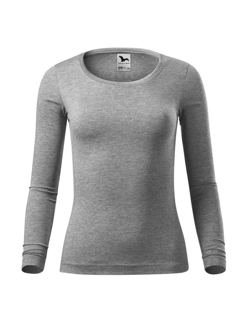 Adler MALFINI Damen T-Shirt Fit-T LS 169 dunkelgraue Melange-Stickerei
