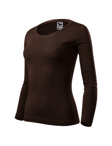 Adler MALFINI Damen T-Shirt Fit-T LS 169, Kaffee, Logodruck, Stickerei