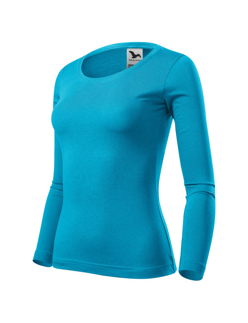 Adler MALFINI Damen T-Shirt Fit-T LS 169 türkiser Stickerei-Logo-Aufdruck
