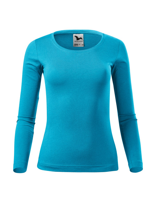 Adler MALFINI Damen T-Shirt Fit-T LS 169 türkiser Stickerei-Logo-Aufdruck