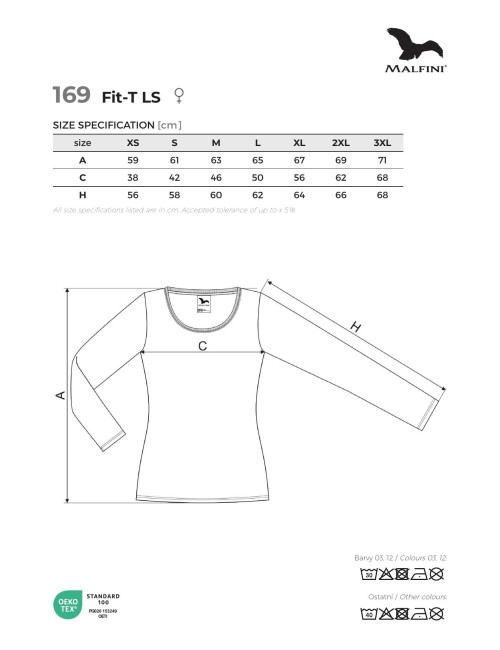 Adler MALFINI Damen T-Shirt Fit-T LS 169 türkiser Stickerei-Logo-Aufdruck