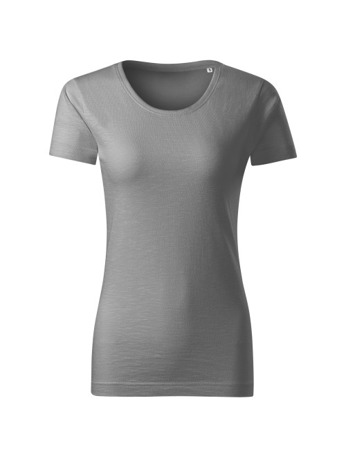 Adler MALFINI Native 174 Damen T-Shirt, grau-schwarz meliert, Logo-Stickerei
