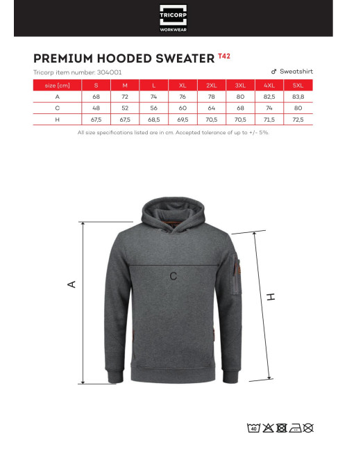 Men`s premium hooded sweater t42 stone melange Adler Tricorp