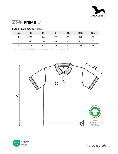 Prime (GOTS) 234 graues MALFINI Herren-Poloshirt, Computer-Stickerei