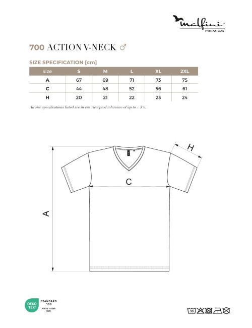 Men`s Action v-neck 700 white Malfini premium T-shirt