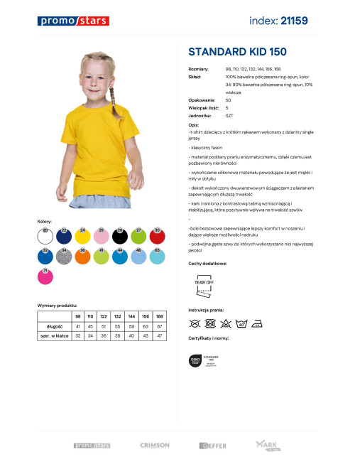 Kinder-T-Shirt Standard Kid 150 gelb Promostars