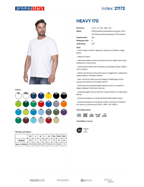 Promostars HEAVY Men`s T-SHIRT 170 WHITE WITHOUT LABEL embroidery logo print