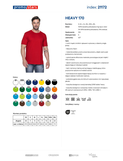 Promostars HEAVY Men`s T-SHIRT 170 RED silkscreen embroidery logo print