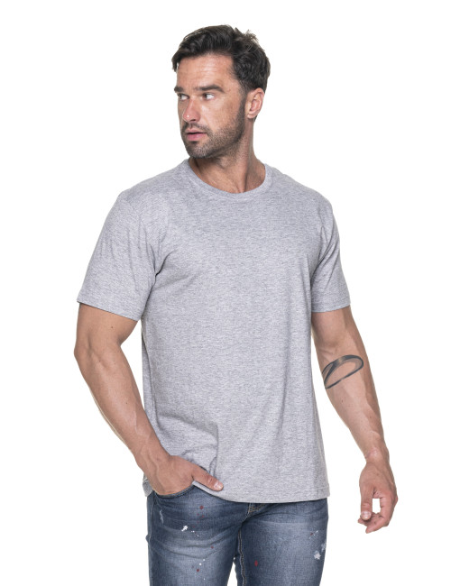 Promostars HEAVY HERREN T-SHIRT 170 HELLGRAU MELANGE Logo-Print-Stickerei