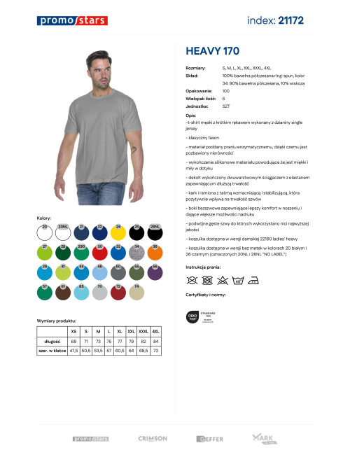Promostars HEAVY HERREN T-SHIRT 170 HELLGRAU Siebdruck-Logo