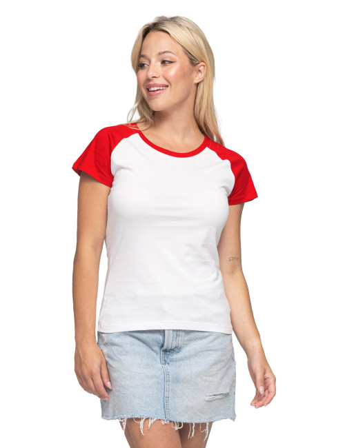 Promostars LADIES` CRUISE Damen T-SHIRT WEISS/ROT DTG-Druck