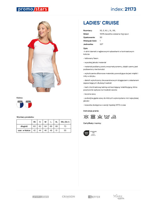 Promostars LADIES` CRUISE Damen T-SHIRT WEISS/ROT DTG-Druck