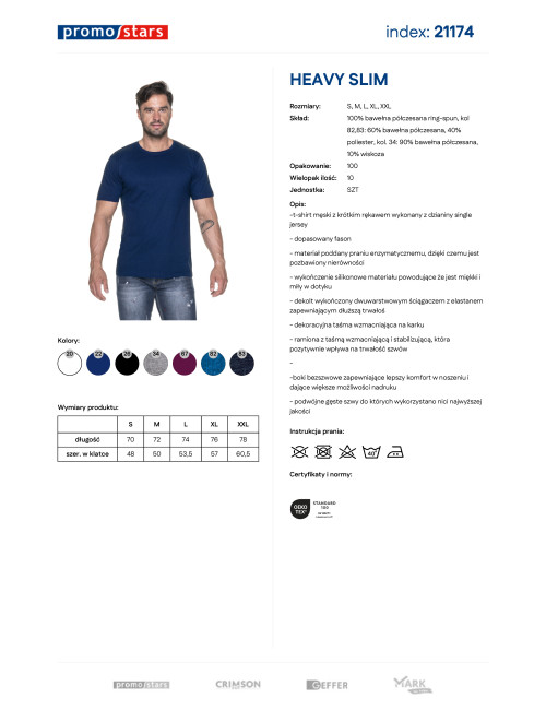Promostars HEAVY SLIM Herren-T-Shirt, marineblauer Aufdruck, Stickerei, Siebdruck
