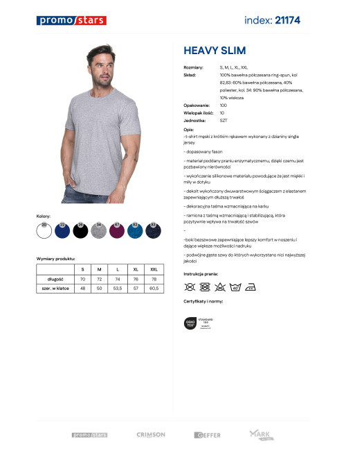 Promostars HEAVY SLIM HERREN T-SHIRT HELLGRAU MELANGE mit Druckstickerei